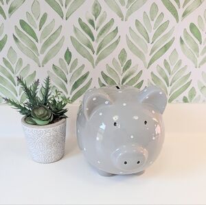 Gray Polka Dot Ceramic Piggy Bank - Decorative Money Saver